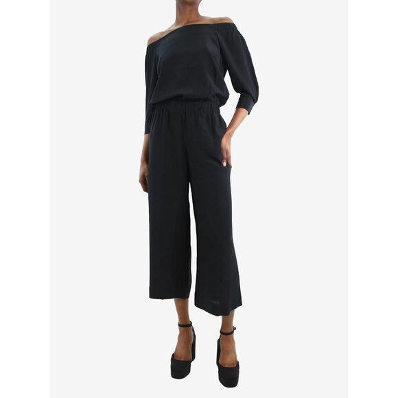 THEORY SILK ELASTIC WAIST 3/4 SLEEVE TWO SIDE POCKET WIDE LEG JUMPSUIT SZ 4 - Picture 5 of 9
